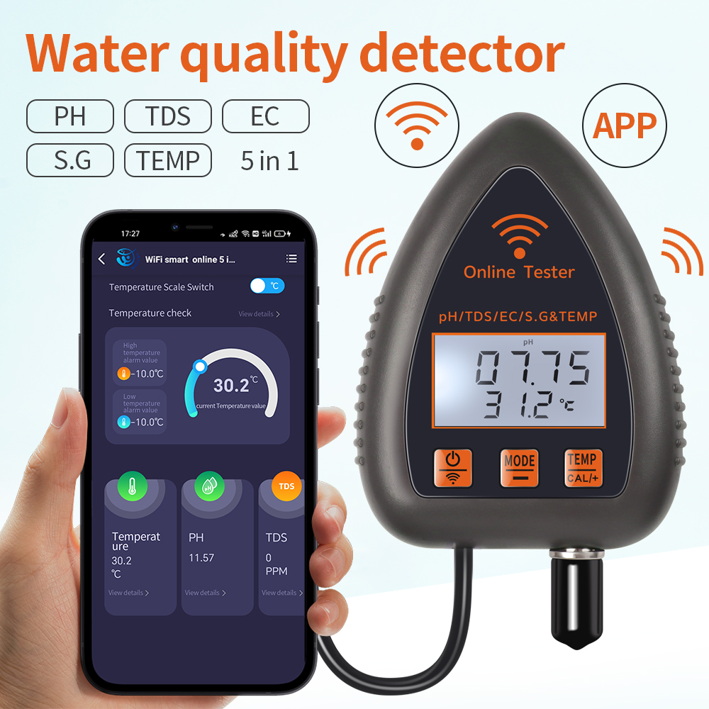 Ph Meter Digital Water Tester - Tuya WiFi 5'i 1 arada TDS/EC/TUZ/S.G./SICAKLIK