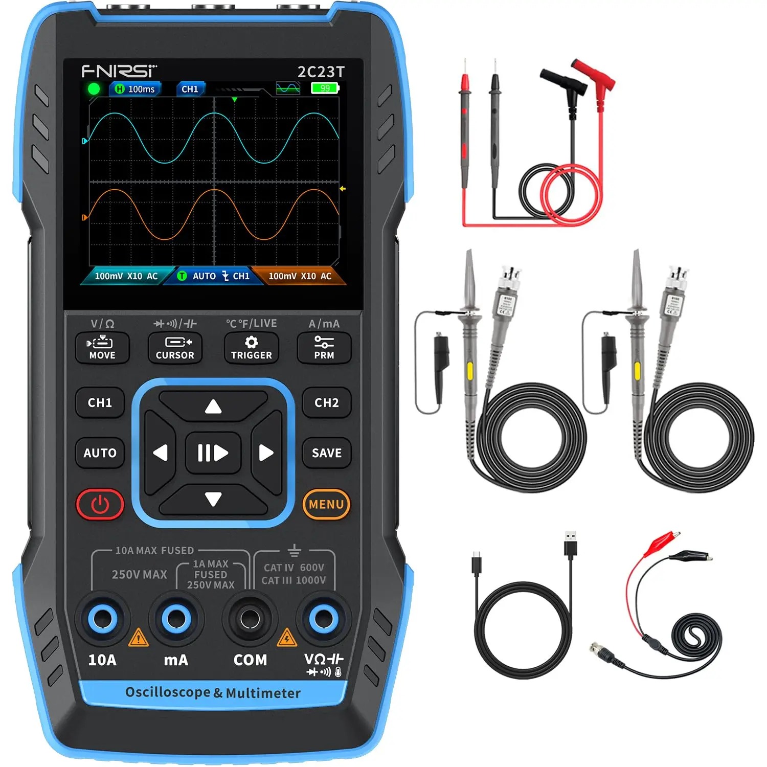 Fnirsi Digital Oscilloscope Handheld - 2C23T 3'ü 1 arada El Tipi