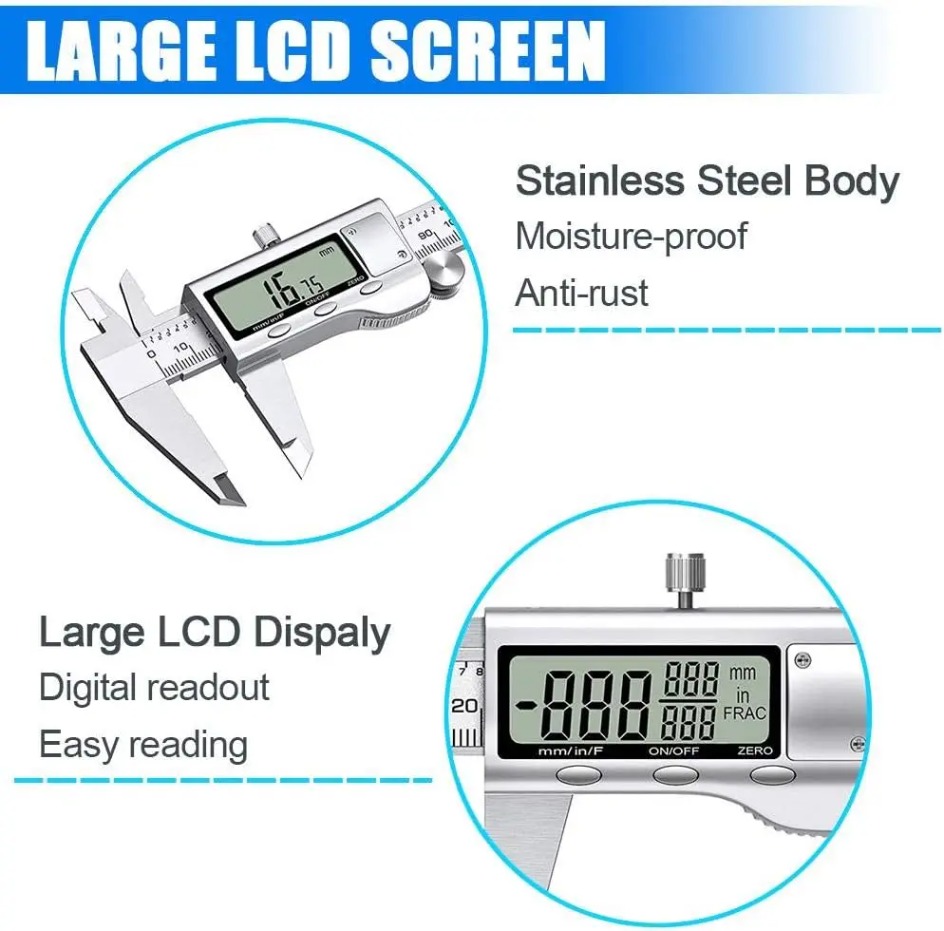 Digital Caliper 150Mm Stainless Steel - Elektronik Kumpas 6 İnç Hassas Ölçüm