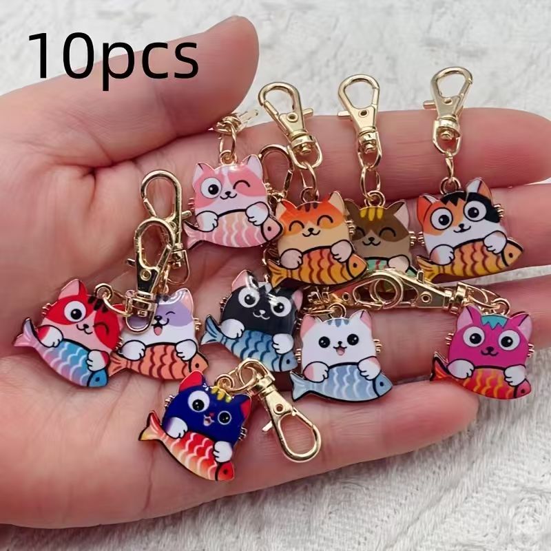 Packaging - 10 adet alaşımlı baskılı kedi anahtarlık,